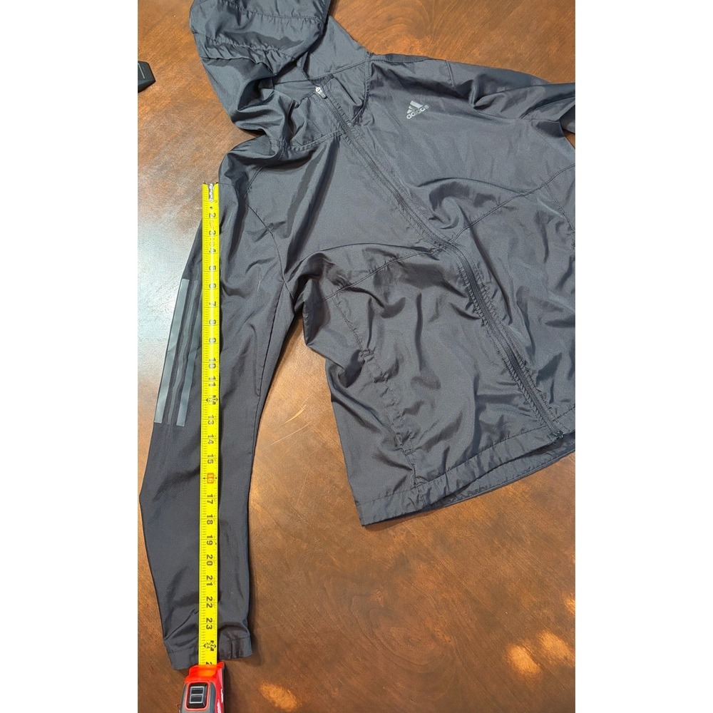 Adidas Womens Black Hooded Windbreaker Jacket Full Zip 3-Stripe Running Size M - Picture 5 of 6